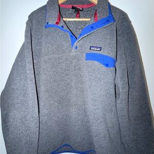 Patagonia Synchilla Gray Fleece with Blue Accents